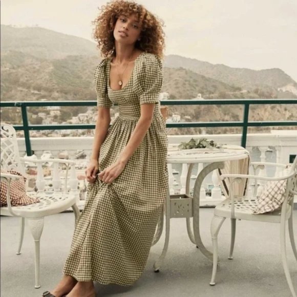 NWT DOEN Kennedy Gingham Maxi Dress Boho Puff Sleeve Black & White Size Small - Picture 13 of 16